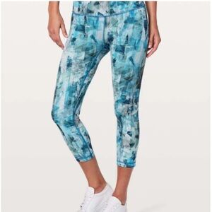 LULULEMON Wunder Under High Rise Leggings Sun Dazed Multi Blue Green Crops Sz 6